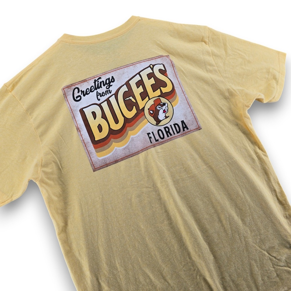 Buc-ees Mens T Shirt XL Yellow Cotton Blend Florida Graphic Short Sleeve Tee